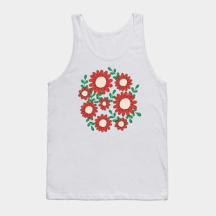 Retro 70s christmas flowers botanical pattern in green and red Tank Top